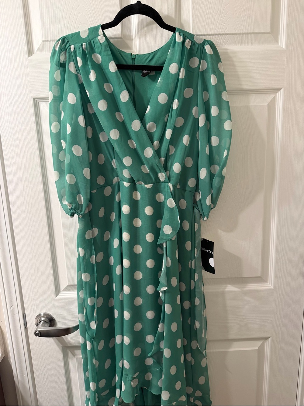 Maison Tara Green Polka Dot Wrap Midi Dress size 12